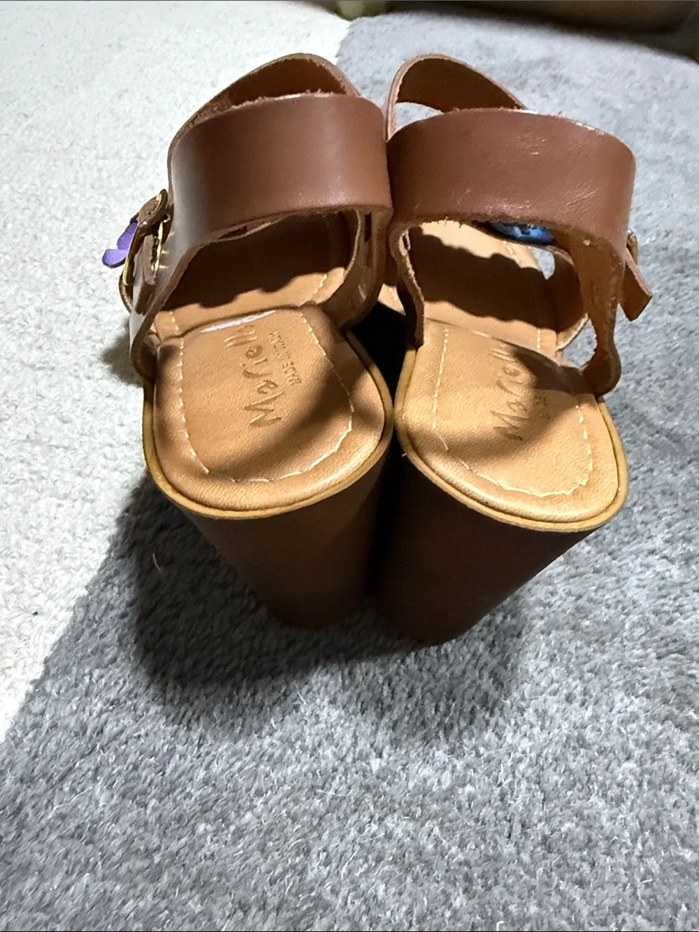 Tan Leather Sandals with Multicolor Floral Appliqués